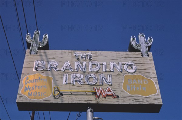 1980s America -  The Branding Iron sign, West Monroe, Louisiana 1982