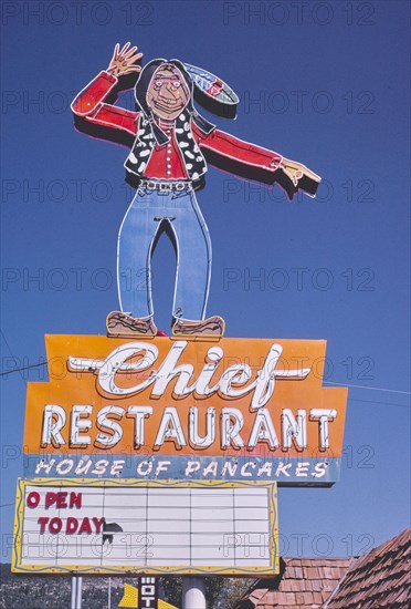 1980s America -  Chief Restaurant sign, Durango, Colorado 1980