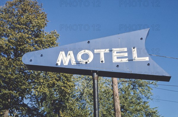 1980s United States - Le Mays Hotel sign, Route 302, Barre, Vermont 1984