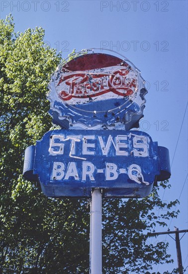 1980s United States - Steve's Bar-B-Q sign, Spencer, North Carolina 1982
