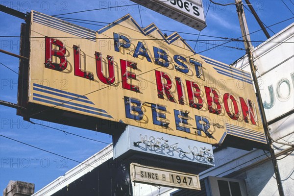 1980s America -  Pabst sign at Moe's and Joe's, Atlanta, Georgia 1984