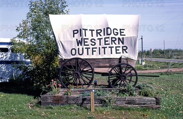 1980s America -  Pittridge Western Outfitters sign, Route 29 near Wausau, Wisconsin 1988