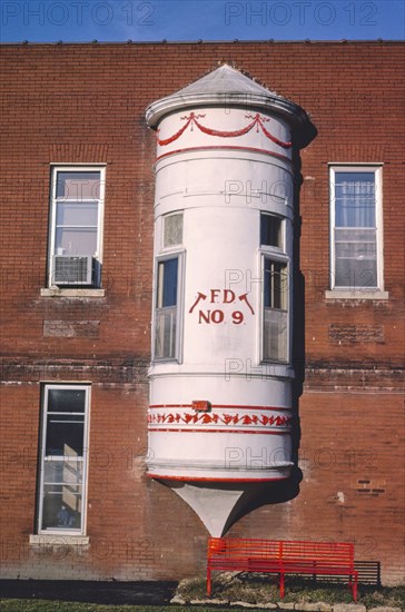 1980s United States - Fire Dept #9, turret detail, Frederick Avenue, Saint Joseph, Missouri 1988