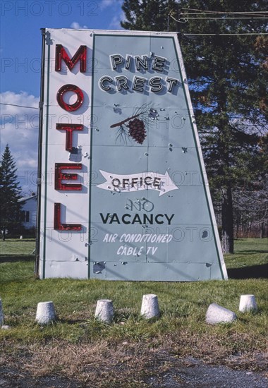 1980s United States -  Pine Crest Motel sign, Route 5, New Hartford, New York 1987