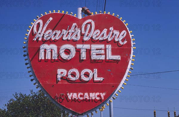 1980s United States - Heart's Desire Motel sign, Route 19A, Dunedin, Florida 1980