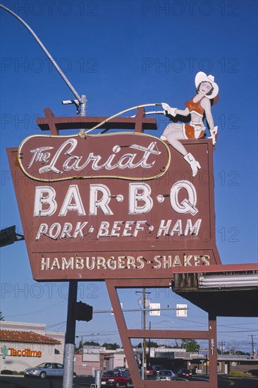 2000s America - The Lariat Bar-B-Q sign, Yakima, Washington 2003