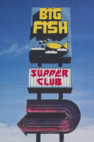 1980s America -  Big Fish Supper Club sign, Schley, Minnesota 1980