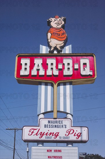 1980s America -  Bessinger's Bar-B-Q sign, West Columbia, South Carolina 1988