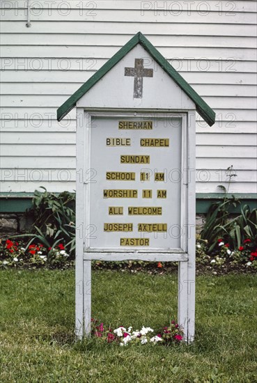 1990s United States -  Sherman Bible Chapel, sign detail, Sherman, Pennsylvania 1990