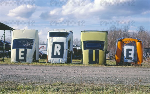 1980s United States - Erie Foreign Car Parts sign, front, Mohawk Street, Whitesboro, New York 1987