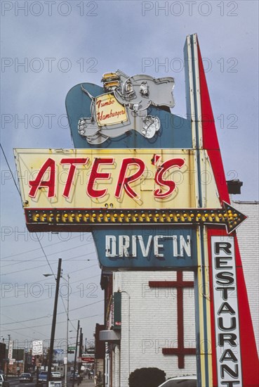 1980s America - Ater's Drive-in sign, Columbus, Ohio 1984