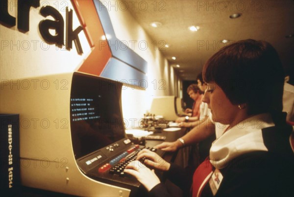 Amtrak information and ticket counter in Chicago's Union Station,June 1974