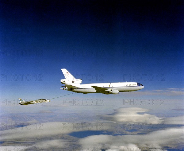 Air-to-air right side view of a KC-10A Extender aircraft