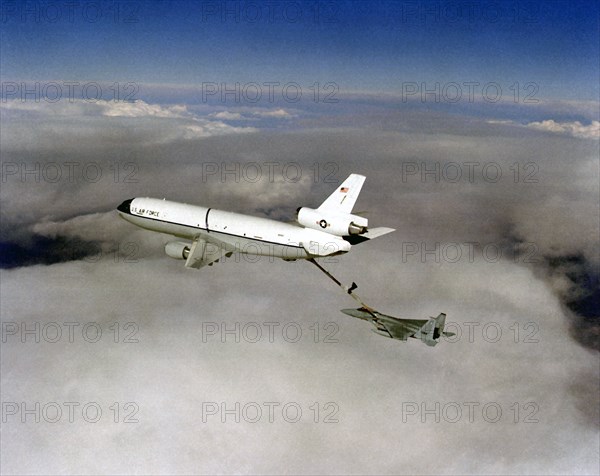 Air-to-air left side view of a KC-10A Extender aircraft