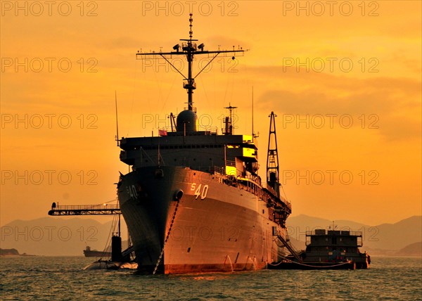 (May 18, 2011) The submarine tender USS Frank Cable (AS 40) and the Los Angeles-class fast attack submarine USS Hampton (SSN 767) are anchored in the Victoria Harbor in Hong Kong. Frank Cable conducts maintenance and support of submarines and surface vess