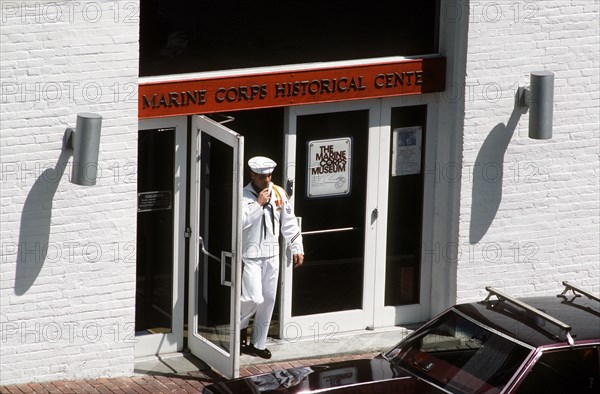 Petty officer leaving the Marine Corps Historical Center