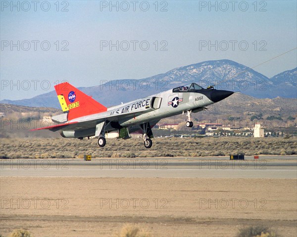 Eclipse project closeup of QF-106 under tow on takeoff on first flight December 20, 1997