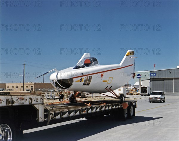 M2-F1 lifting body aircraft on a flatbed truck ca. 1997