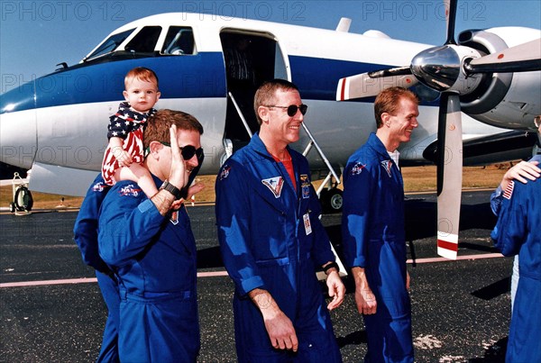 Members of the STS-81 crew prepare to depart for Johnson Space Center Jan. 23 from the Skid Strip at Cape Canaveral Air Station ca. 1997