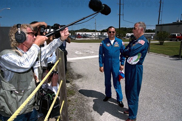 STS-86 Mission Specialists Vladimir Georgievich Titov, at left, and Jean-Loup J.M. Chretien, the two members of the STS-86 crew representing foreign space agencies ca. 1997