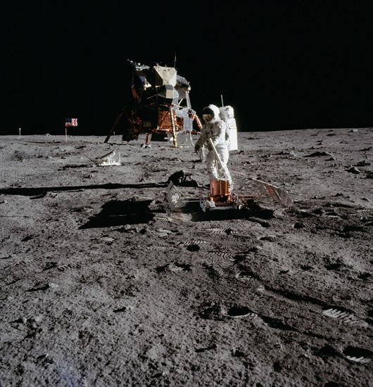 (20 July 1969) --- The deployment of the Early Apollo Scientific Experiments Package (EASEP) is photographed by astronaut Neil A. Armstrong, Apollo 11 commander, during the crew extravehicular activity (EVA).