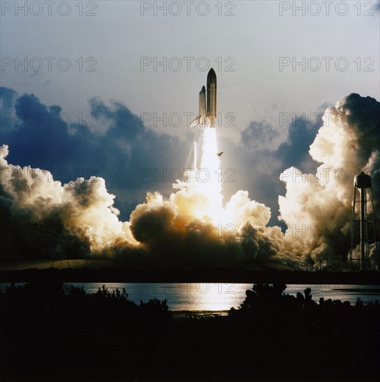 STS-49, the first flight of the Space Shuttle Orbiter Endeavour, lifted off from launch pad 39B on May 7, 1992 at 6:40 pm CDT.