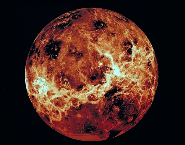 1991 - This global view of the surface of Venus is centered at 270 degrees east longitude.