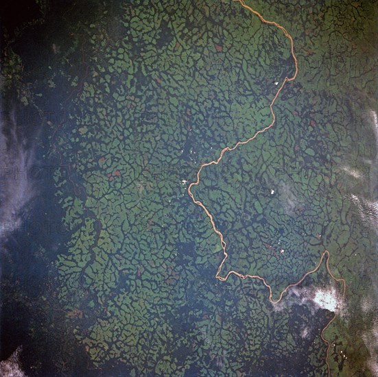 Uele River, Cleared Pasture Lands, Zaire, Africa from space ca. 1992