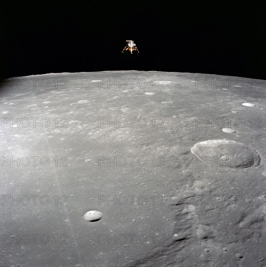 Apollo 12 Lunar Module, in landing configuration, photographed in lunar orbit