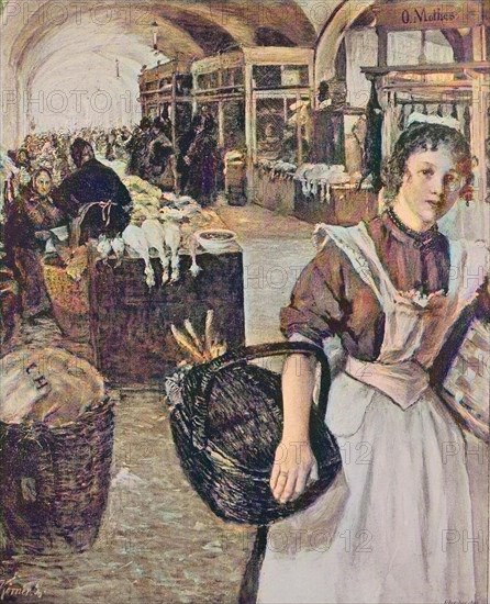 Woman shopping at the market hall in Dresden