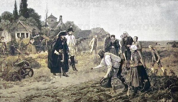 Friedrich der Große überwacht persönlich den Kartoffelanbau in der Landwirtschaft