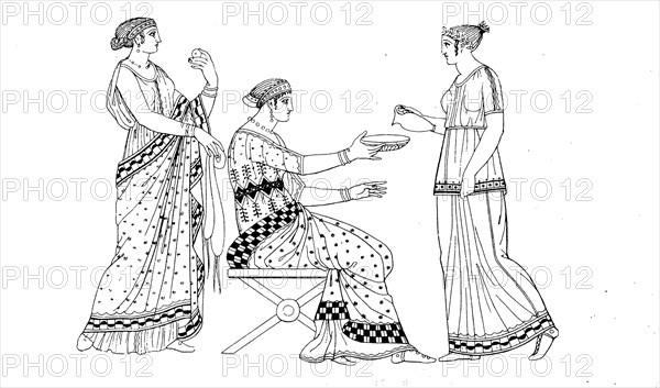 ancient greece. Lady in colorful clothes with Chiton and Himation