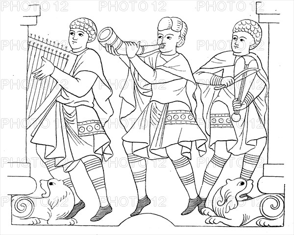 German men in folk costume in the year 1000