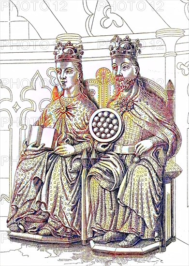 Emperor Otto I and his wife Editha as statues in the chapel of the Cathedral of Magdeburg