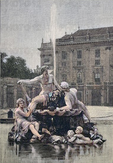 The fountain in the forecourt of the Imperial Schoenbrunn Palace located in Vienna