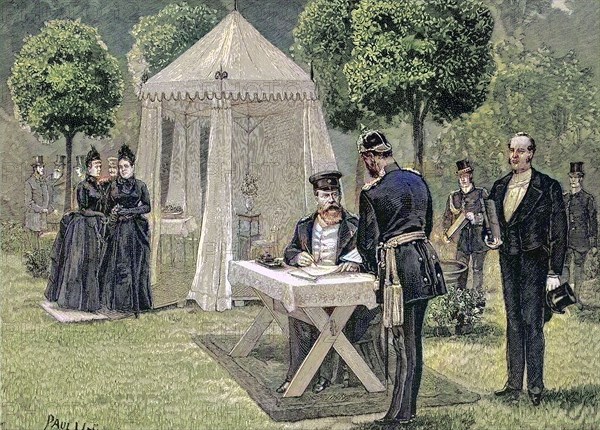 Emperor Heinrich infront of his party tent