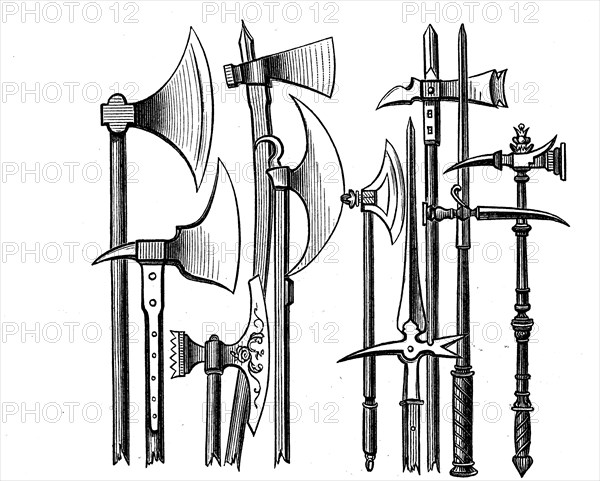 various battle axes from 11th century to 16th century
