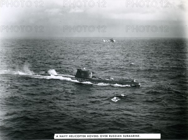 US Navy helicopter observes Soviet submarine, 1962