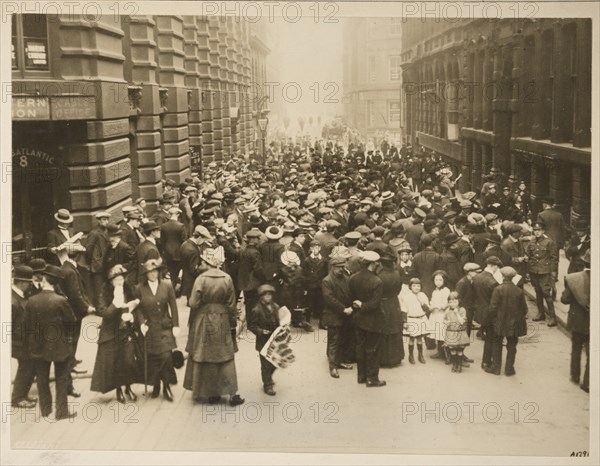 People gathered awaiting news on the Lusitania