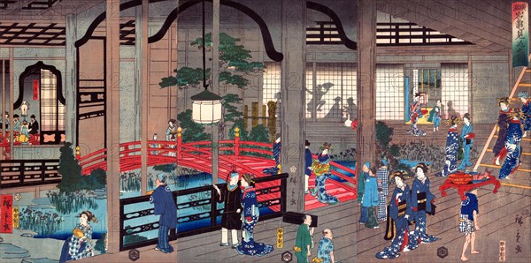 Interior of the Gankiro Tea House in Yokohama