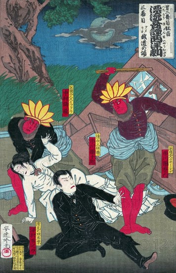 Kabuki reenactment of the American West with Indians attacking white settlers