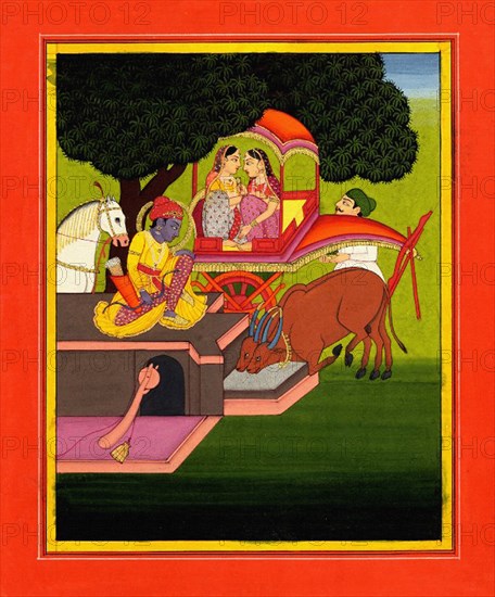 Rama watering a buffalo at a well