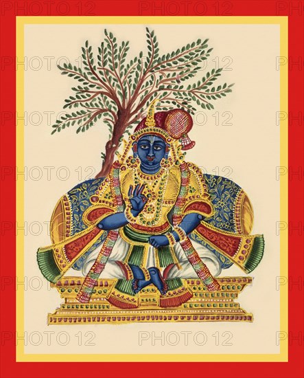 Nammalvar seated cross-legged on a throne