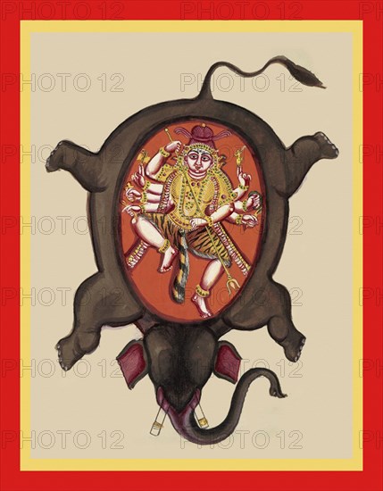 Shiva dancing in the hide of the flayed Gajasura