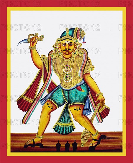 Kattavarayan wearing padukas (wooden clogs)