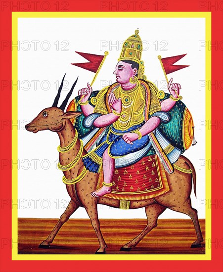 Vayu rides a caparisoned gazelle