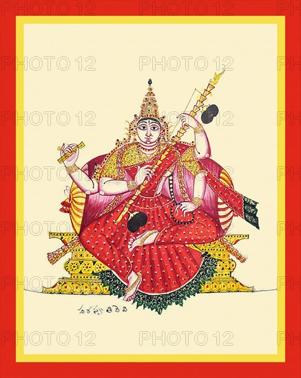 Four-armed, fair-complexioned Sarasvati