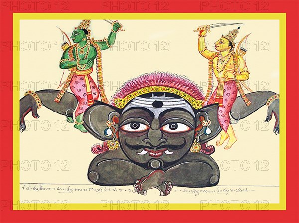 Rama and Lak?ma?a seated on the arms of Kabandha