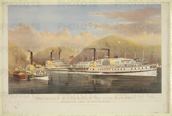 C. 1874 - American steamboats on the Hudson passing the highlands