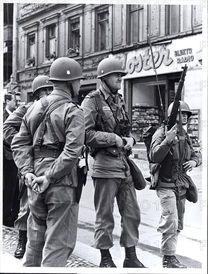 August 1961 - U.S. Soldiers Stare Across Border at Friedrichstrasse Crossing